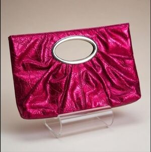 Y2K Express Red Shimmer Patent Leather Look Clutch Disco Glam